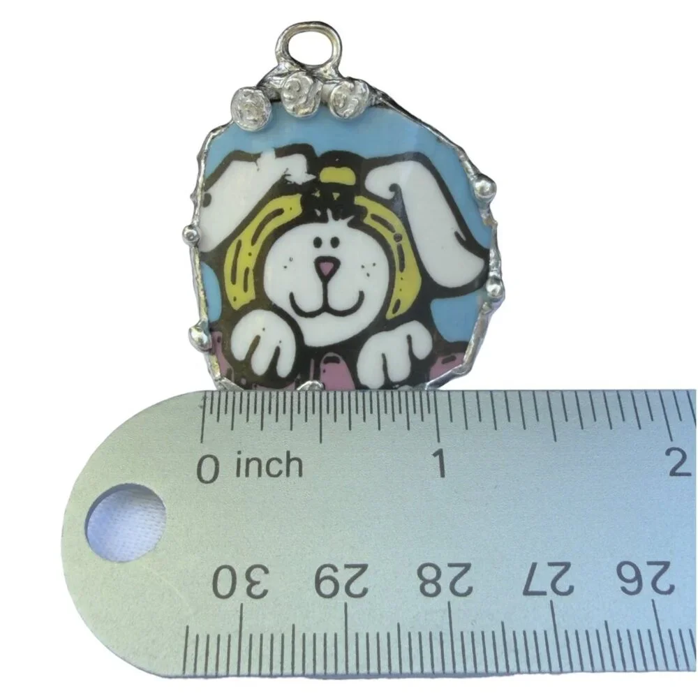 Royal Norfolk Easter Bunny Broken China Pendant - Silver Cabochon Necklace 1.5" - Picture 4 of 15